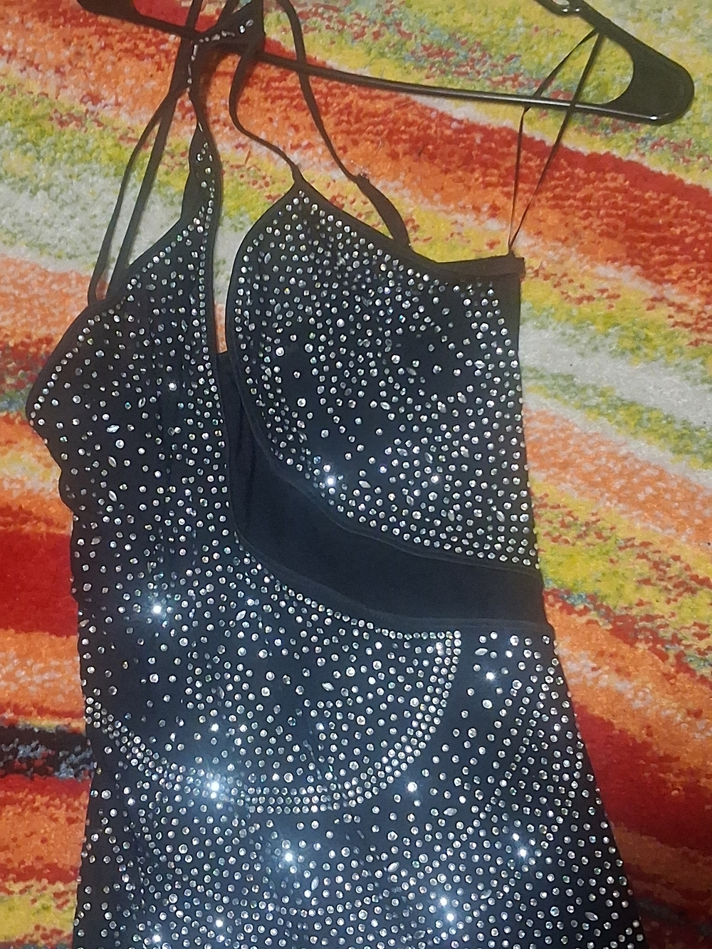 Embellished Black Rhinestone Dress Size XL
